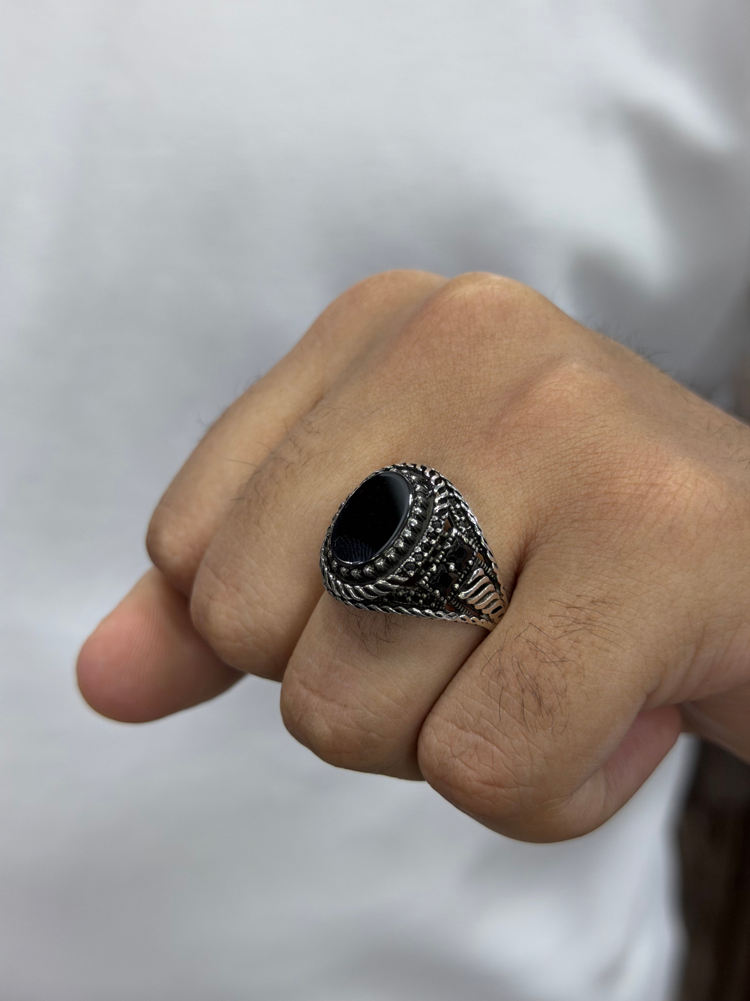 Obsidian Rope Ring – 925 Silver