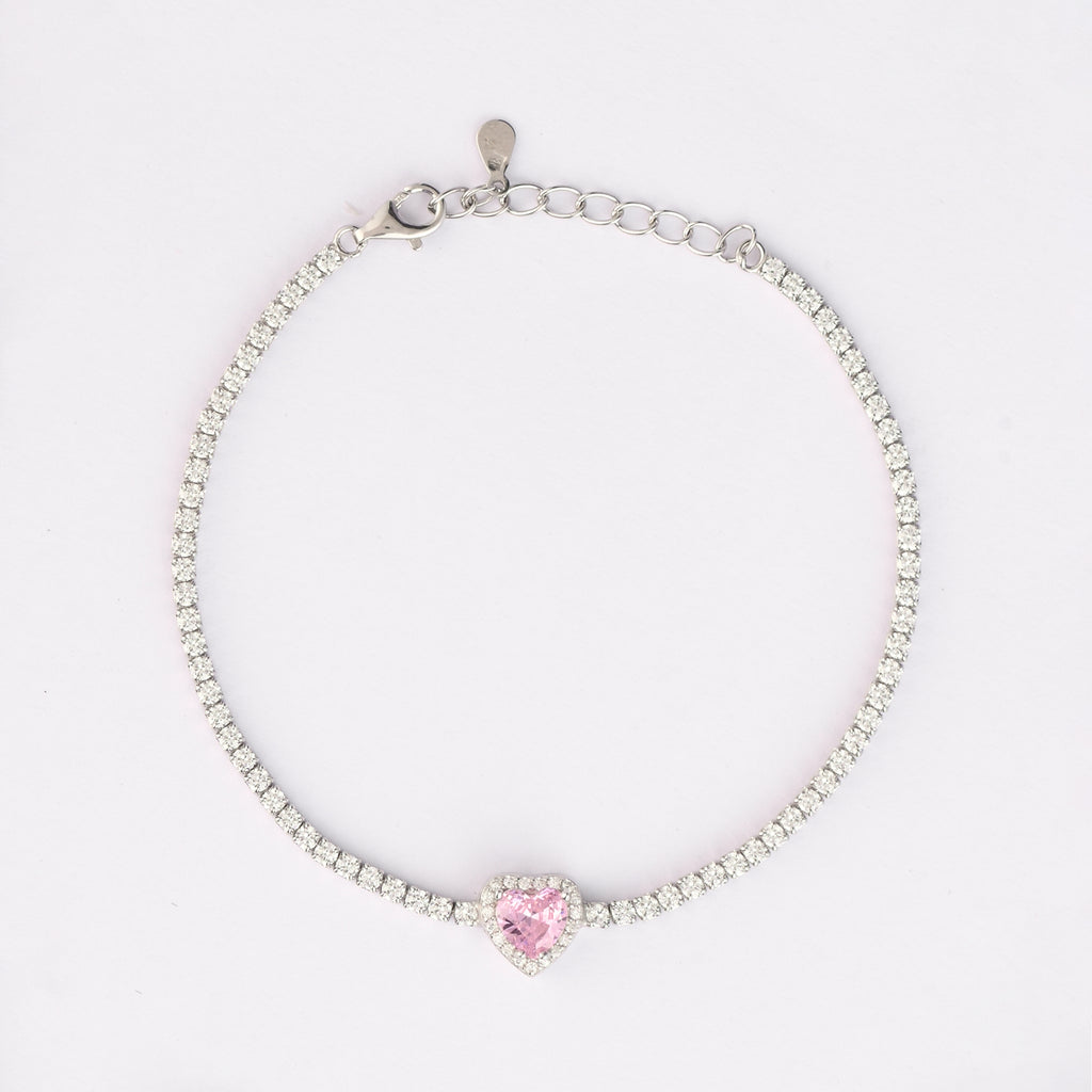 Pink Heart Tennis Bracelet