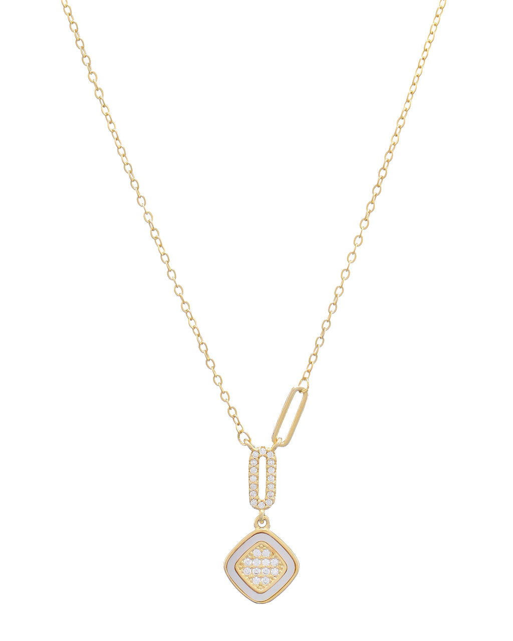 Gold Pave Link Square Necklace