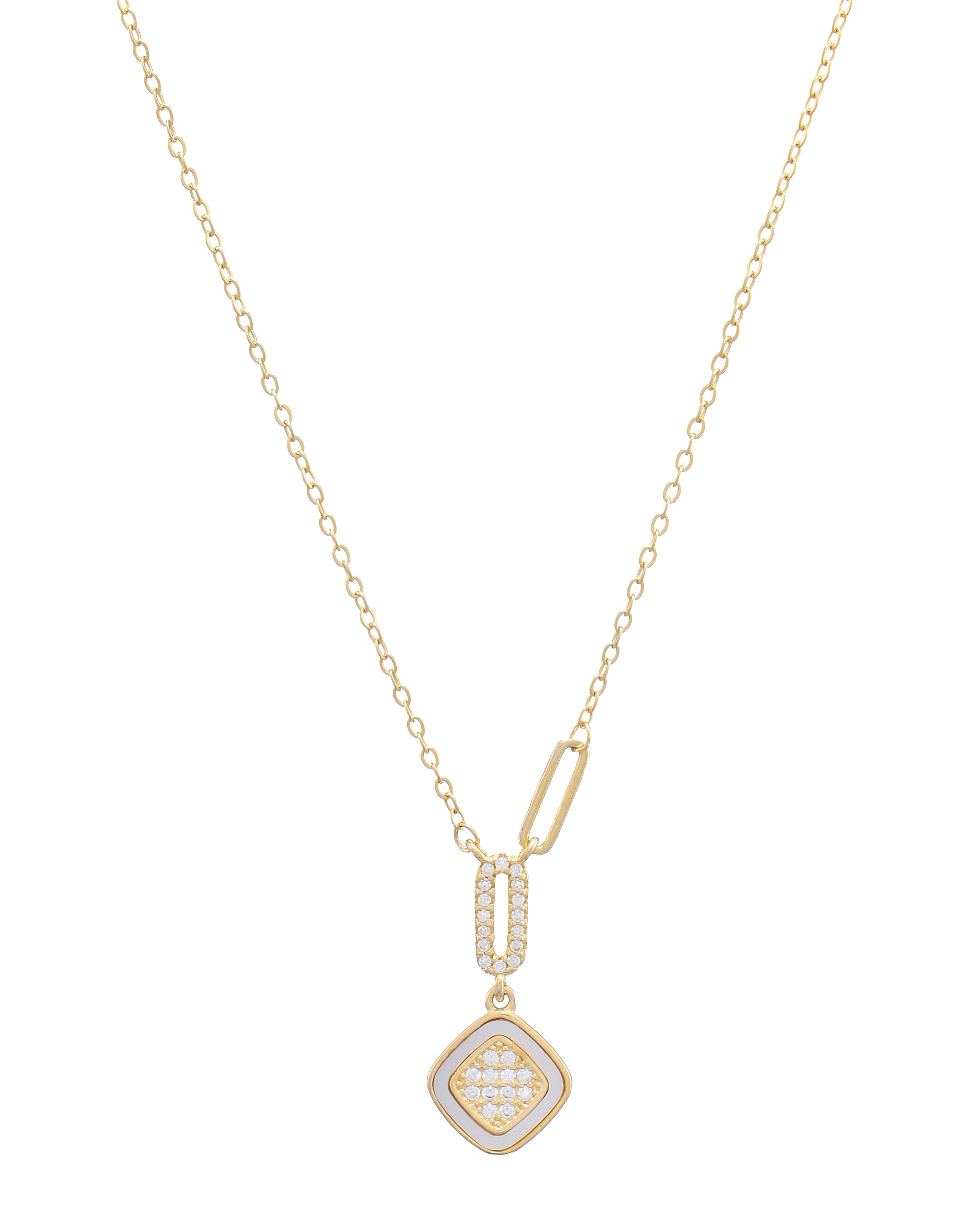 Gold Pave Link Square Necklace