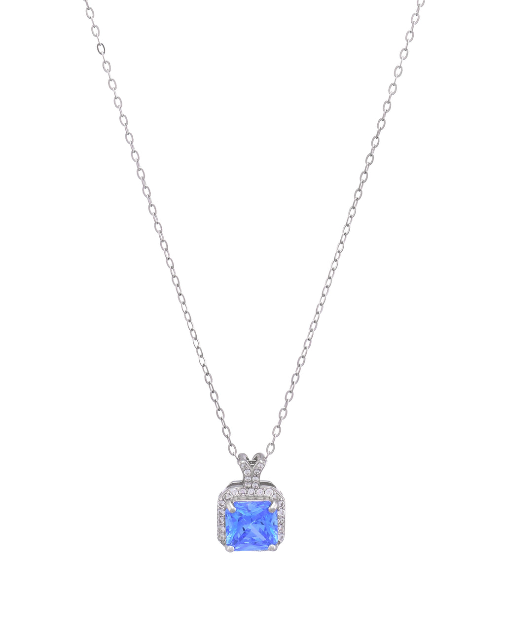 Blue Crystal Square Necklace