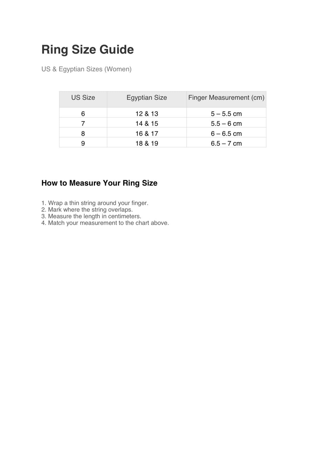 Size chart