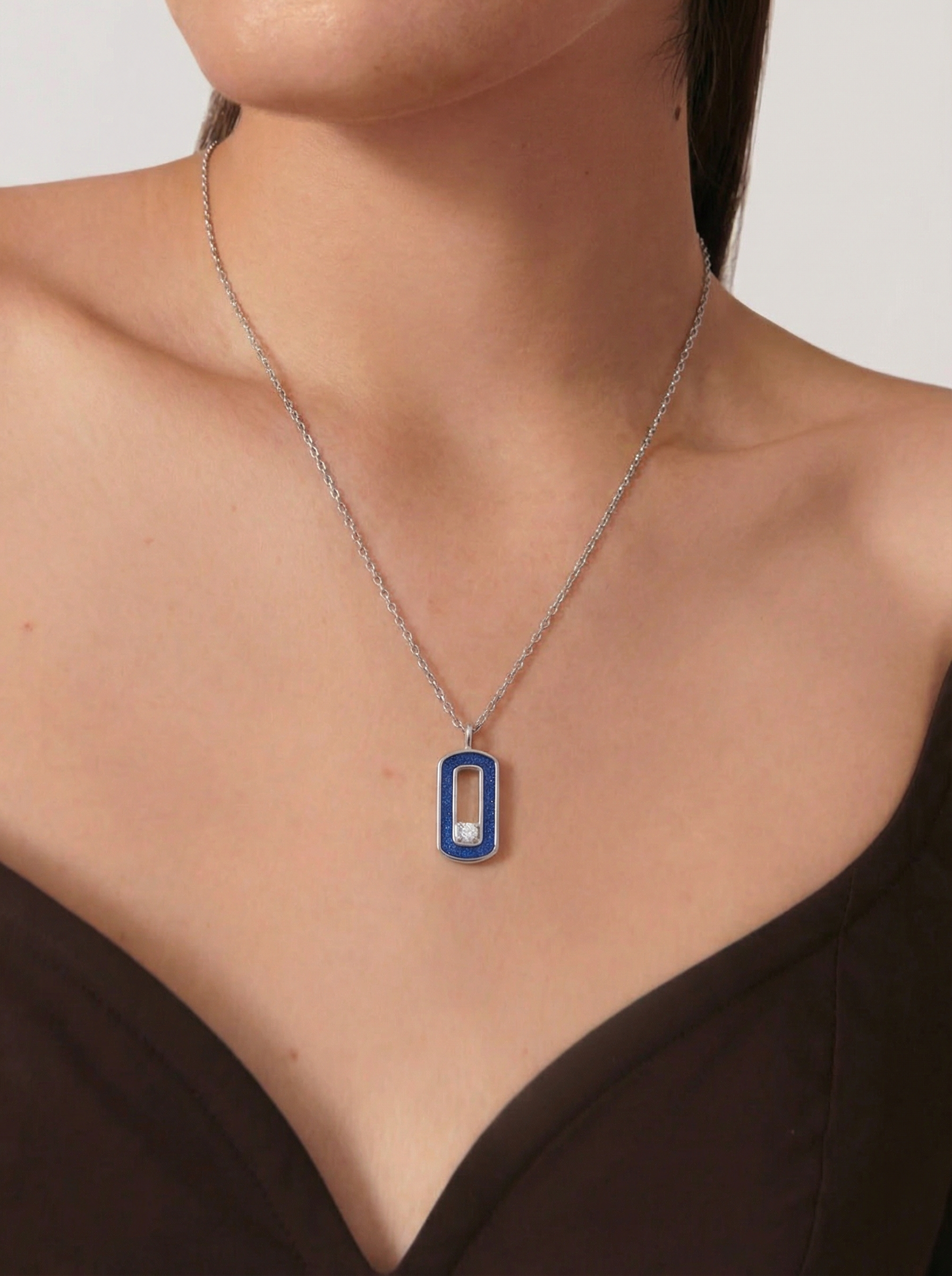 Sapphire Blue Rectangle Necklace