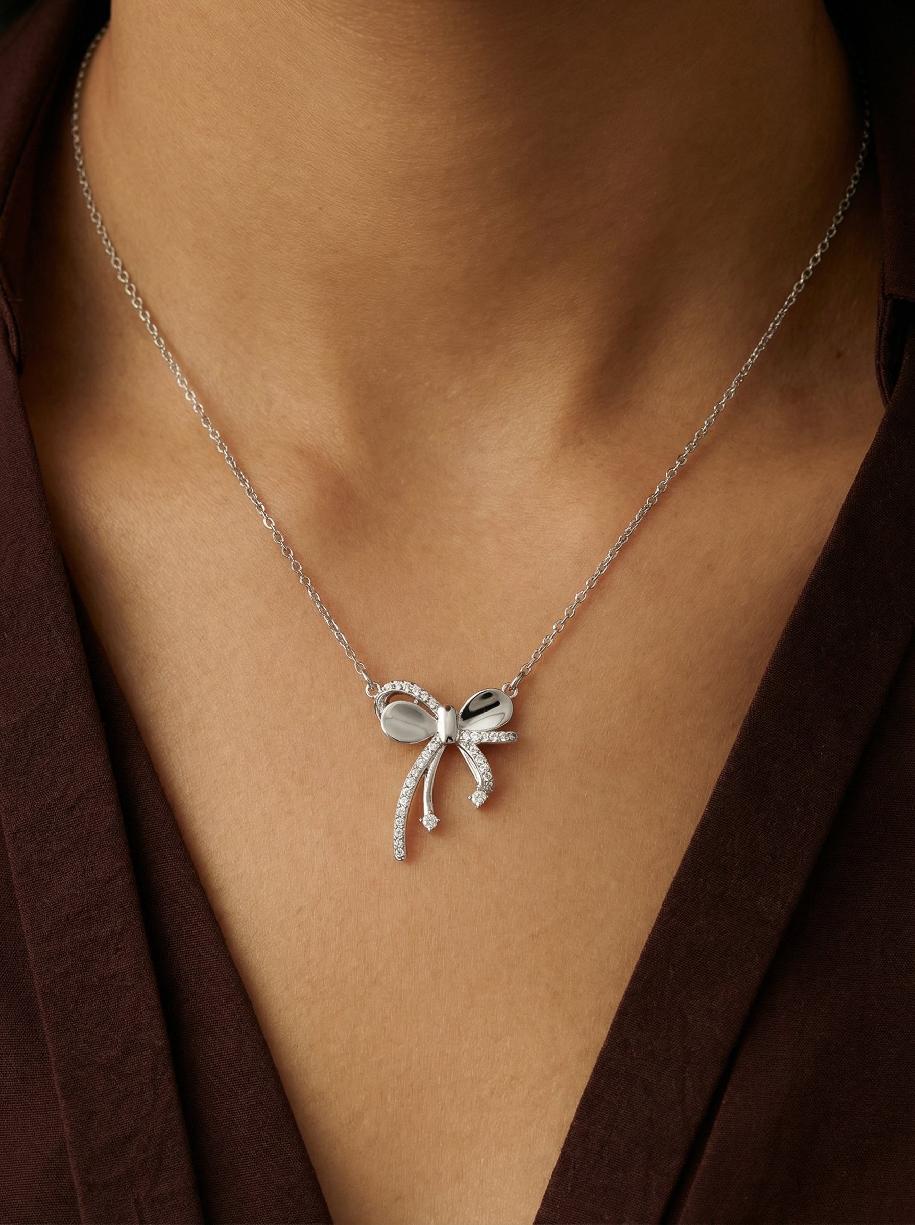 Silver Dainty Bow Necklace