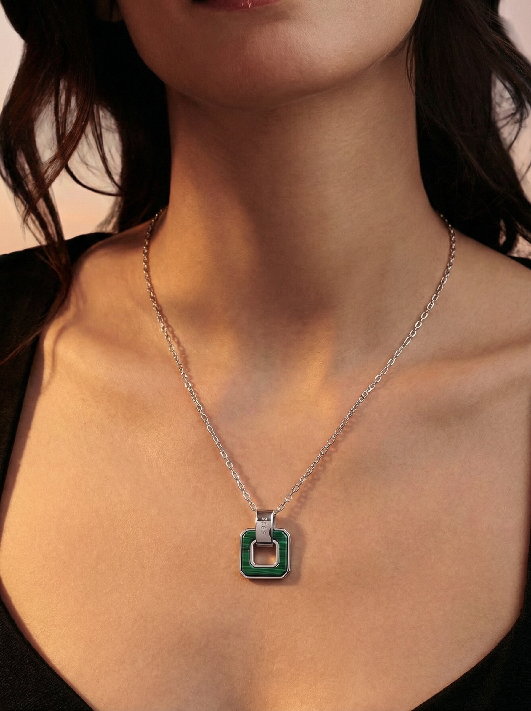 Green Square Pendant Necklace