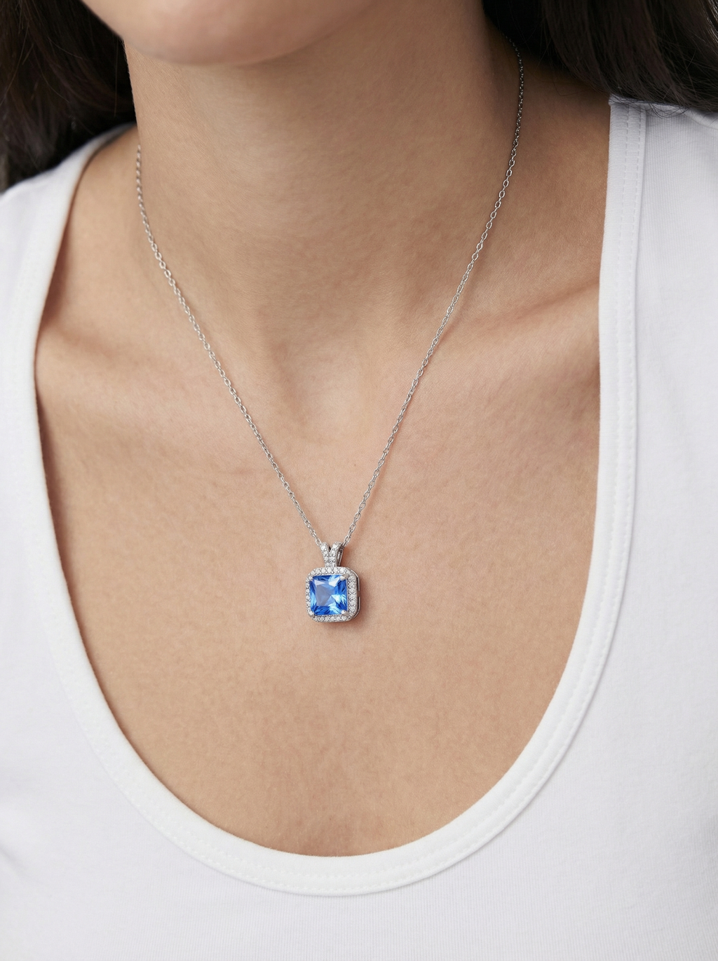 Blue Crystal Square Necklace