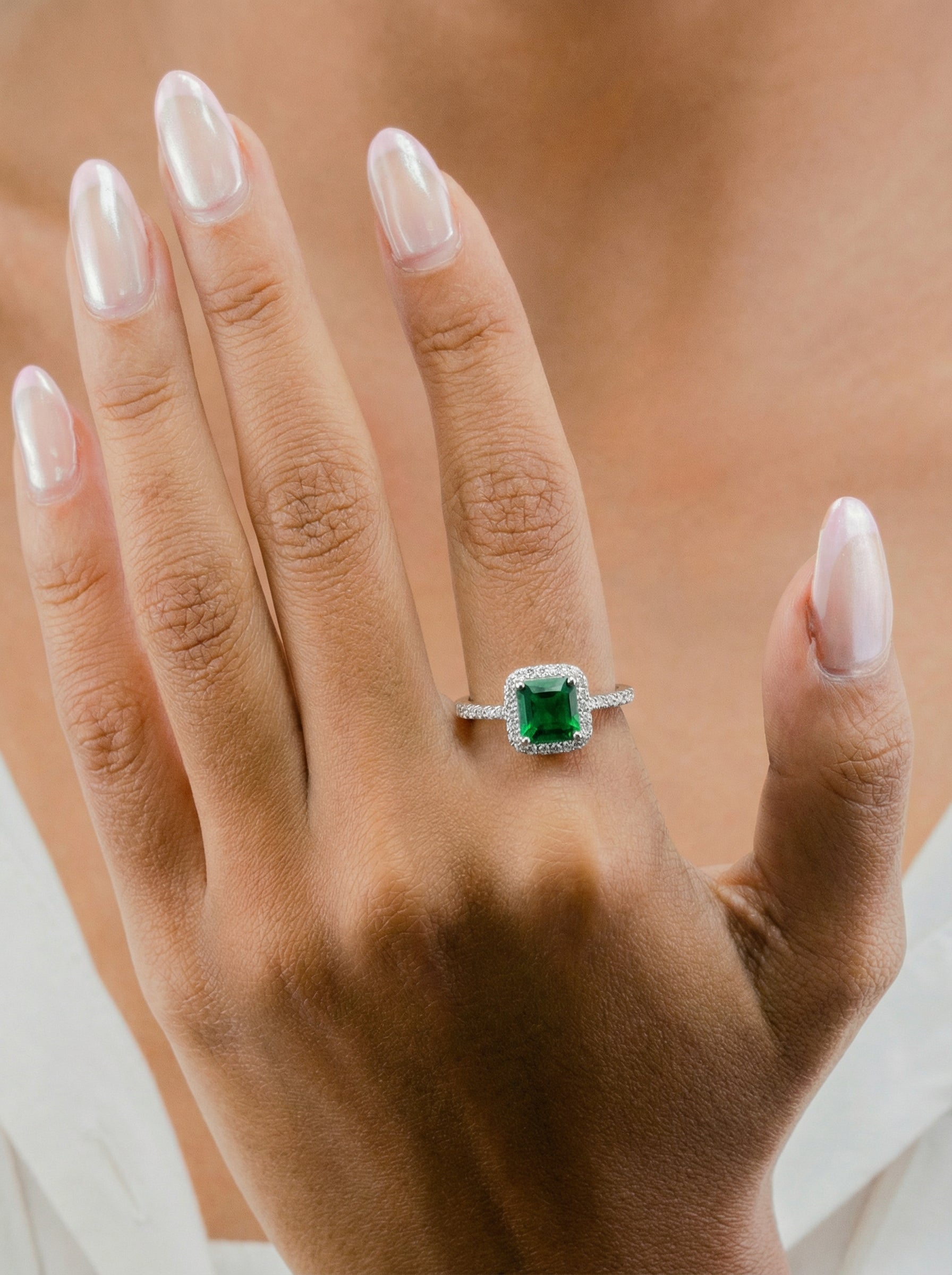 Emerald Square With Stones Ring