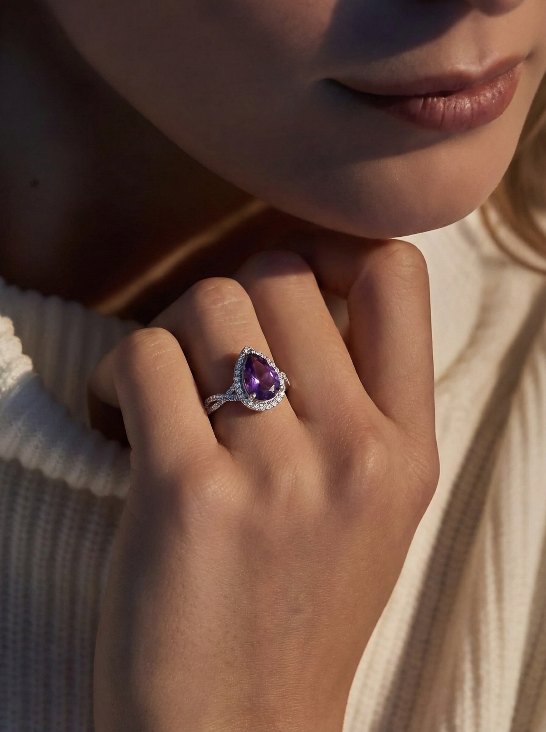 Violet Drop With Stones Ring
